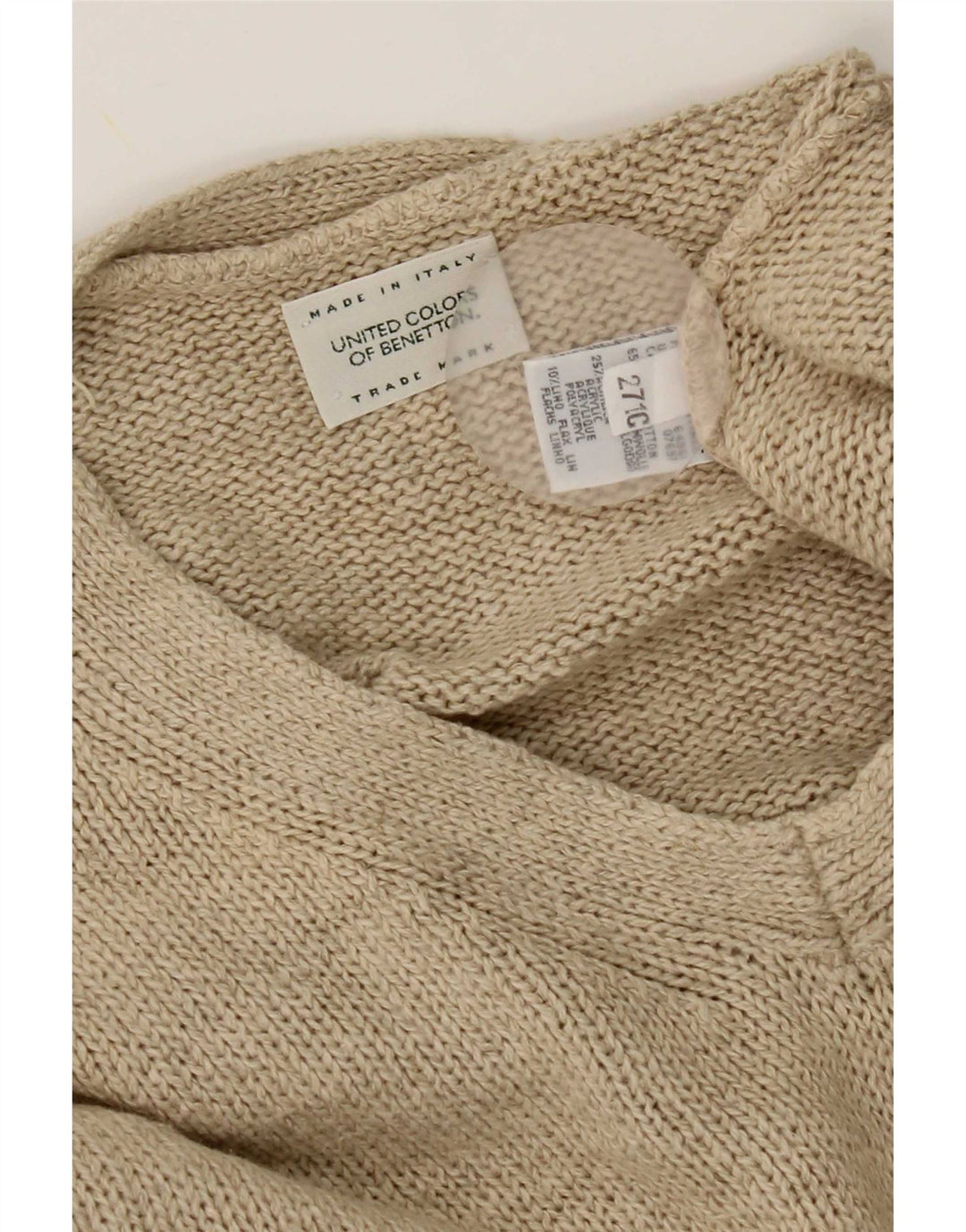 Benetton Débardeur Gilet Coton Beige Moyen Homme
