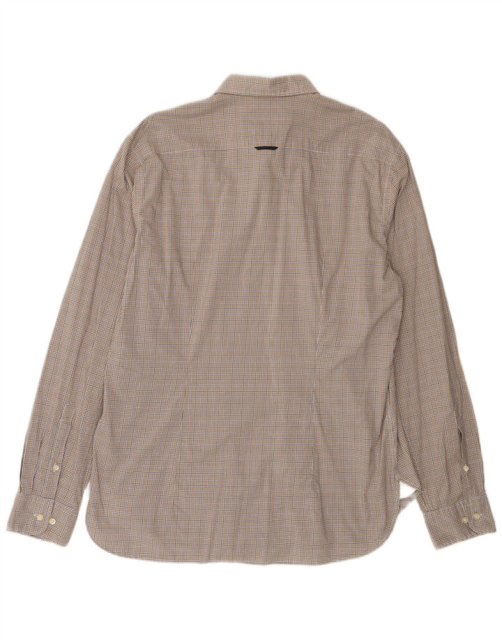 HENRY COTTONS Mens Slim Fit Shirt Size 42 Large Beige Check Vintage Henry Cottons and Second-Hand Henry Cottons from Messina Hembry 