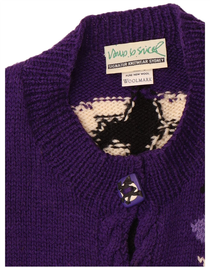 VINTAGE Femmes Graphique Cardigan Pull UK 20 2XL Violet Colourblock Laine
