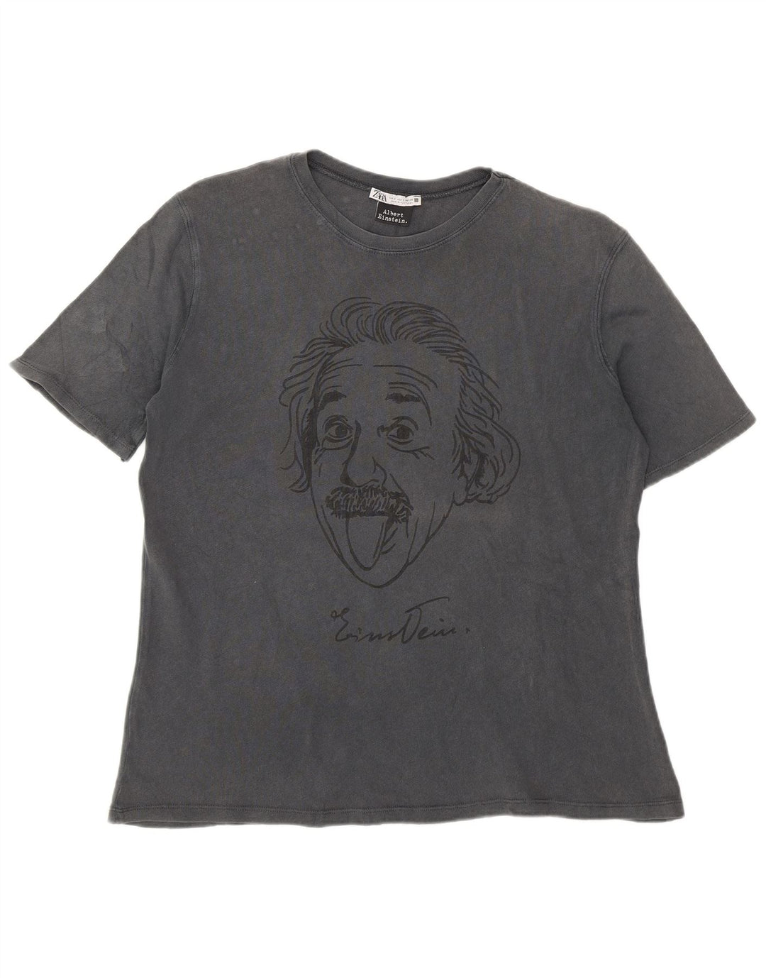 Zara Hommes Albert Einstein T-Shirt Graphique Haut Petit Gris