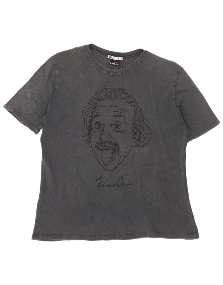 Zara Hommes Albert Einstein T-Shirt Graphique Haut Petit Gris