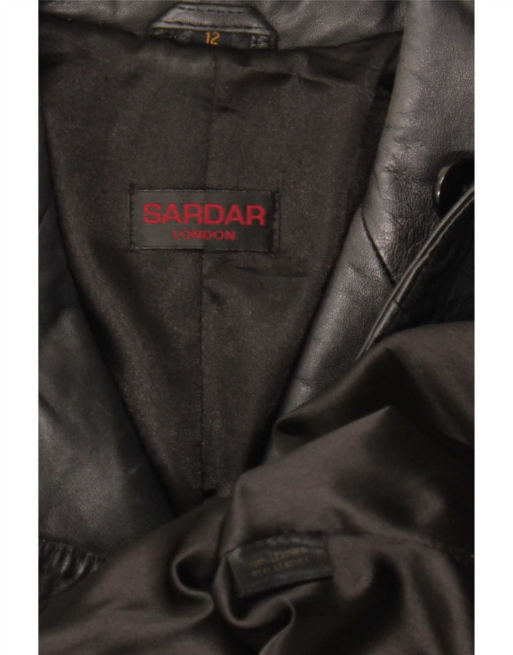 Sardar Manteau en cuir à 4 boutons pour femme UK 12 Medium Noir