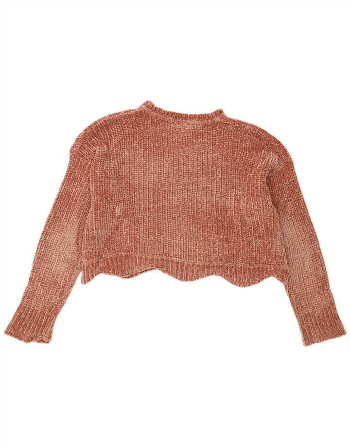 ZARA Womens Crop Oversized Crew Neck Jumper Sweater UK 14 Medium Brown