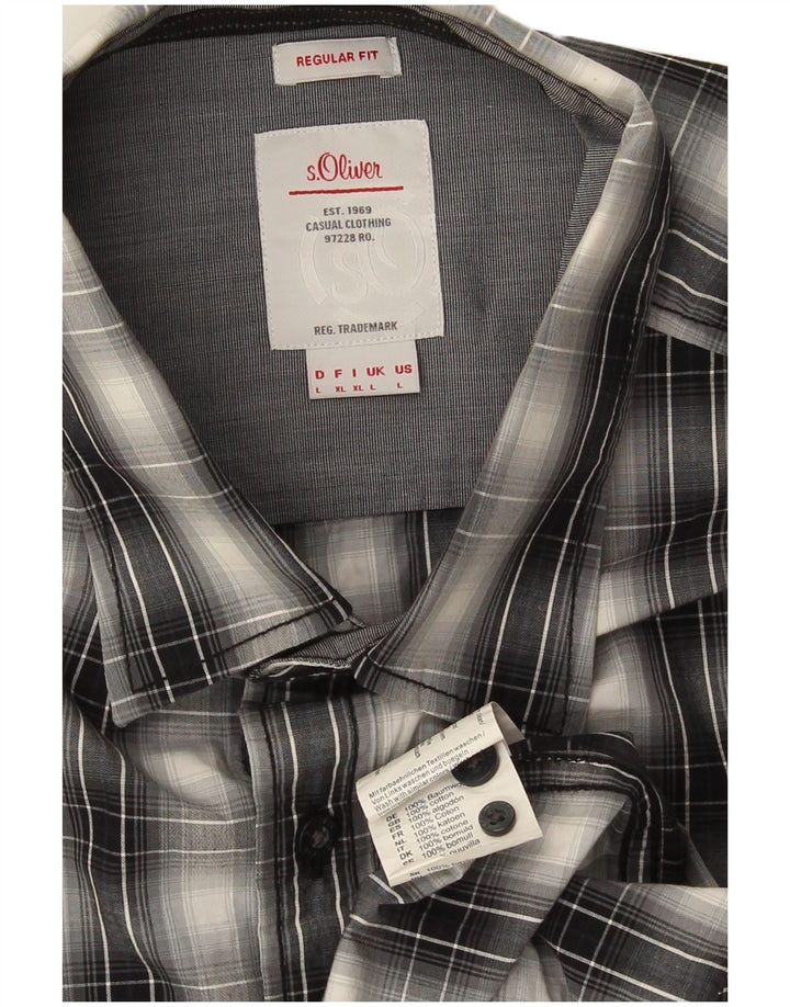 S.Oliver Chemise coupe classique pour homme en coton à carreaux noirs