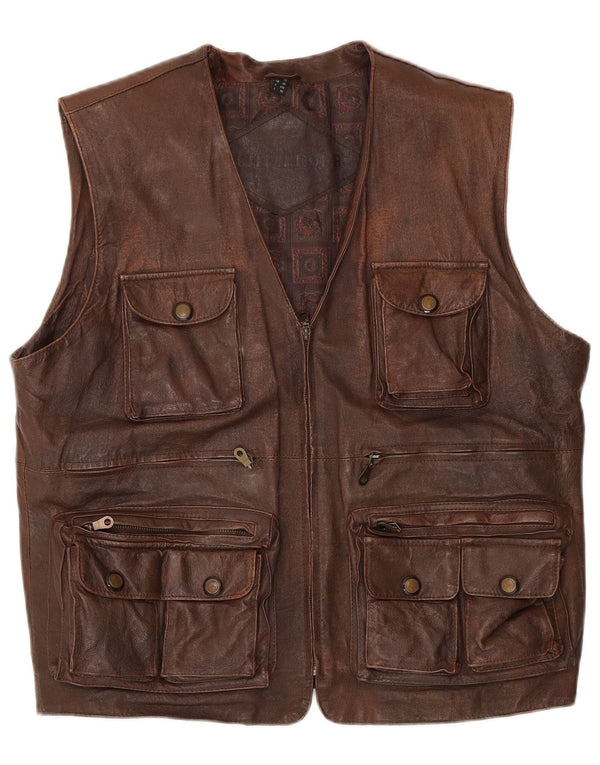 gilet en cuir homme vintage UK 40 Grand cuir marron