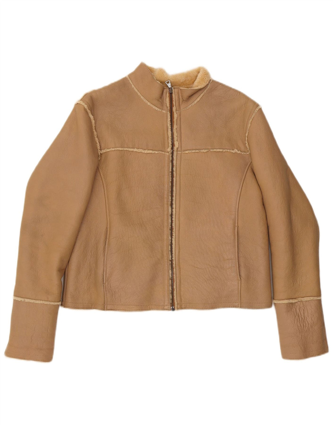 OFFSET Womens Bomber Shearling Jacket UK 14 Medium Beige Leather