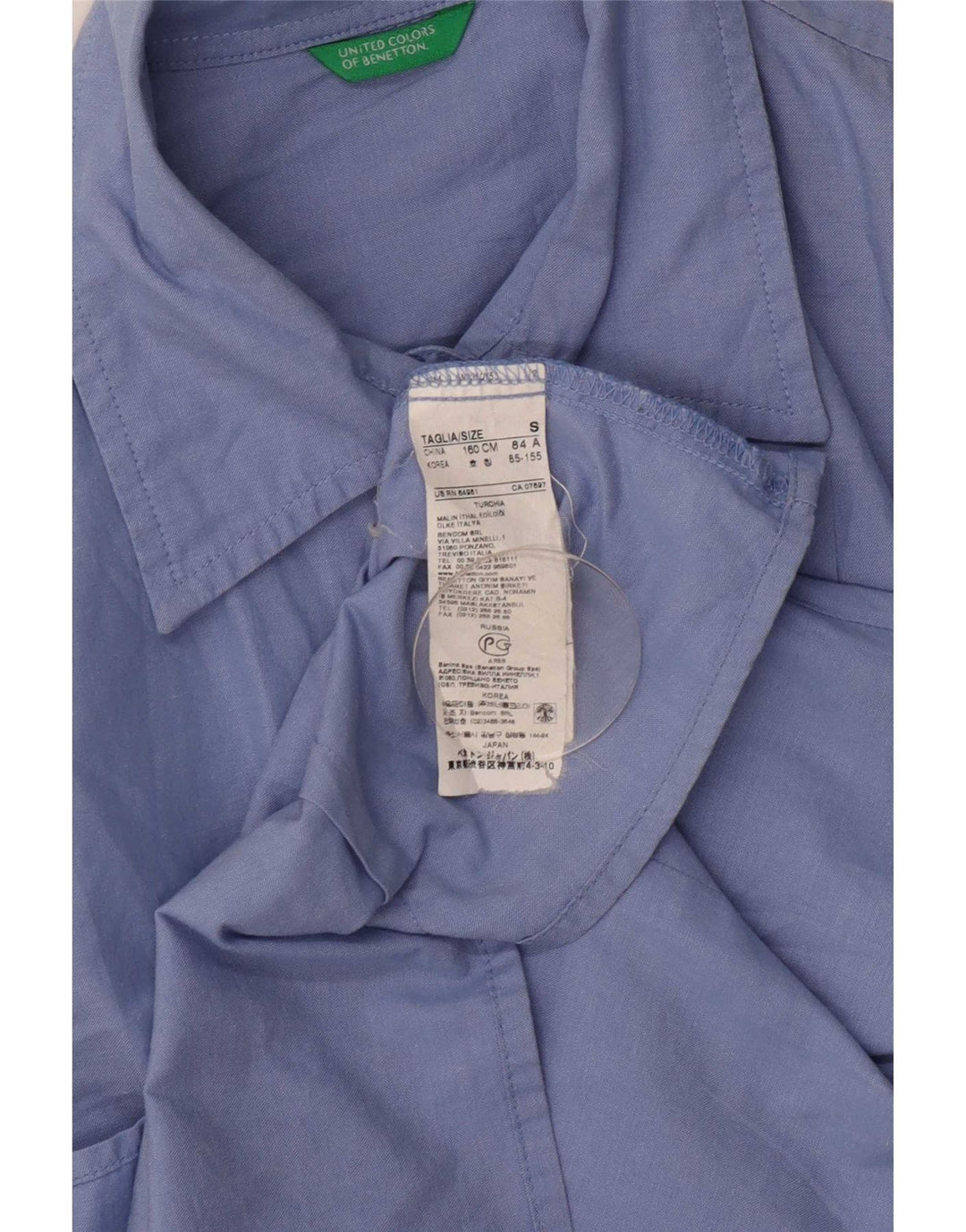 Benetton Chemise Femme UK 10 Petit Bleu Coton