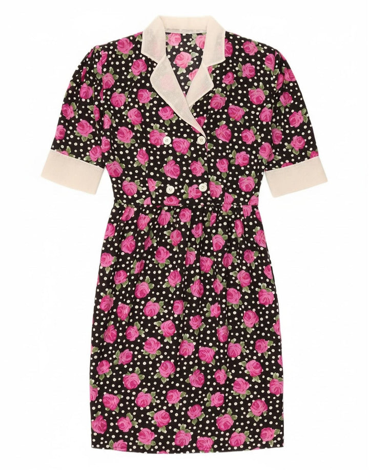 robe moulante femme vintage IT 46 Grand polyester floral noir