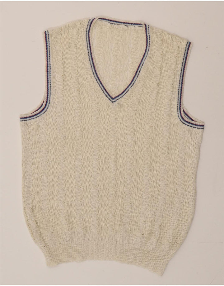 vintage Mens Vest Débardeur Moyen Blanc Cassé