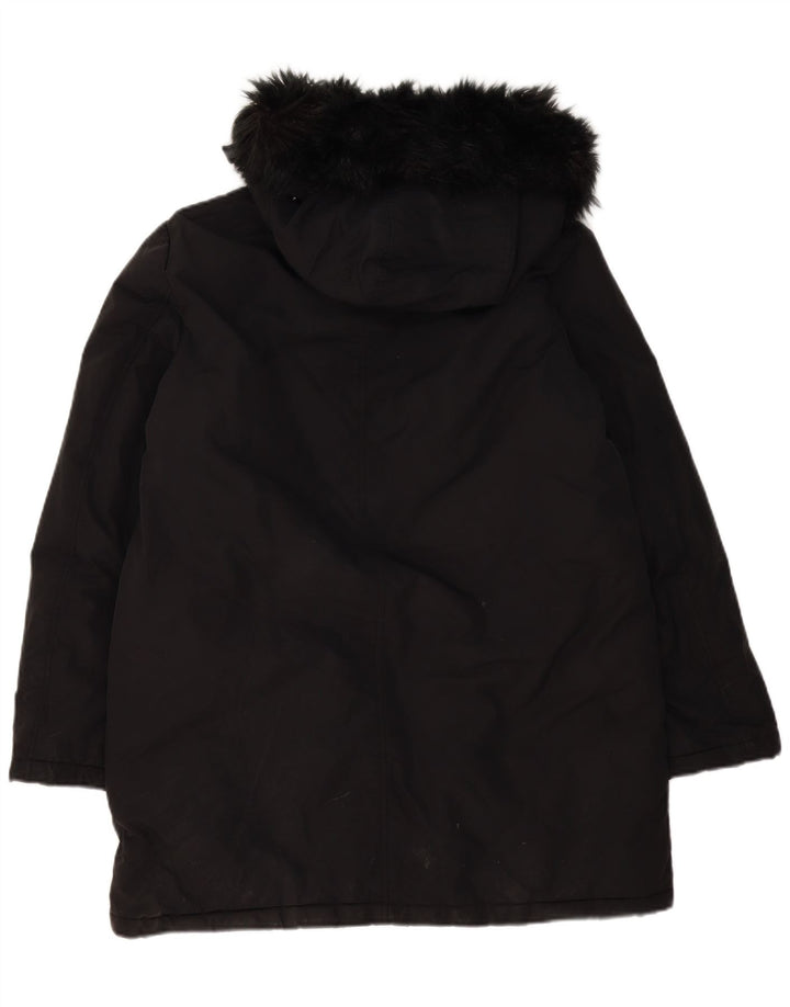 Zara Veste Parka surdimensionnée à capuche pour femme UK 16 Large Noir Polyester
