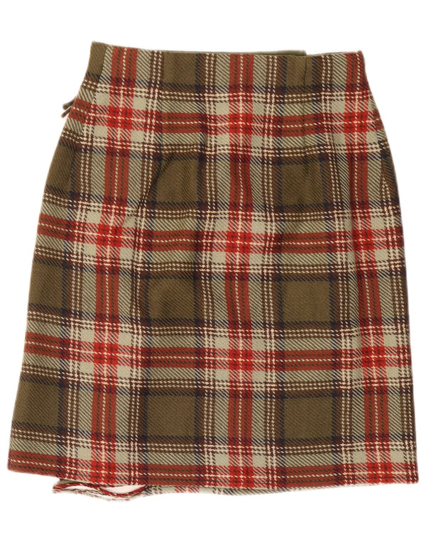 Daniel Hechter Jupe portefeuille pour femme UK 10 Small W27 Kaki Plaid Laine