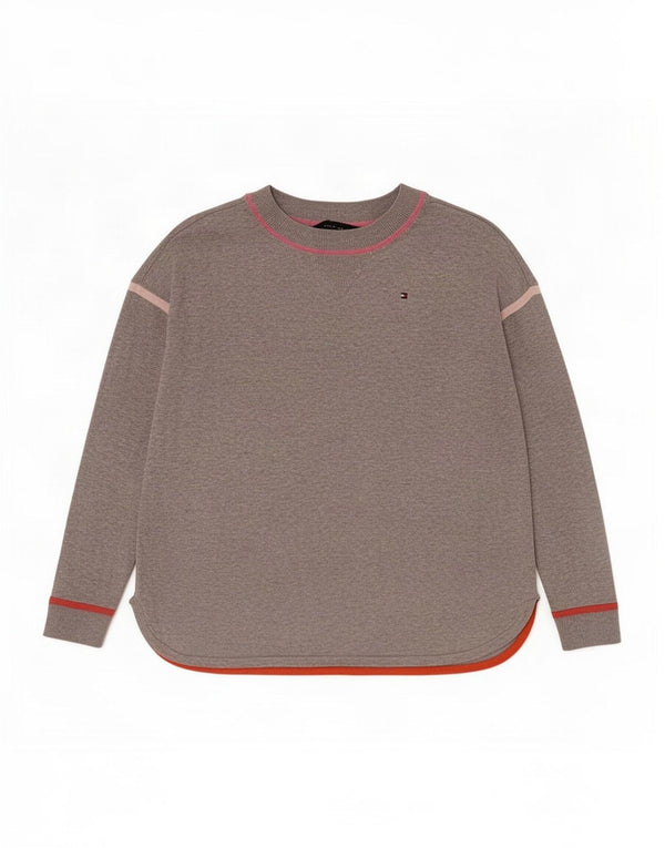 Tommy Hilfiger Haut surdimensionné à manches longues pour femme UK 6 XS Gris chiné en coton