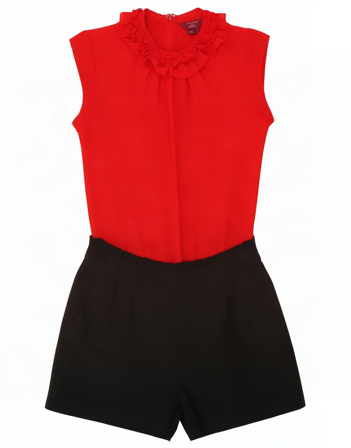 Ted Baker Combishort à volants pour femme Taille 0 2XS Rouge Colorblock Polyester