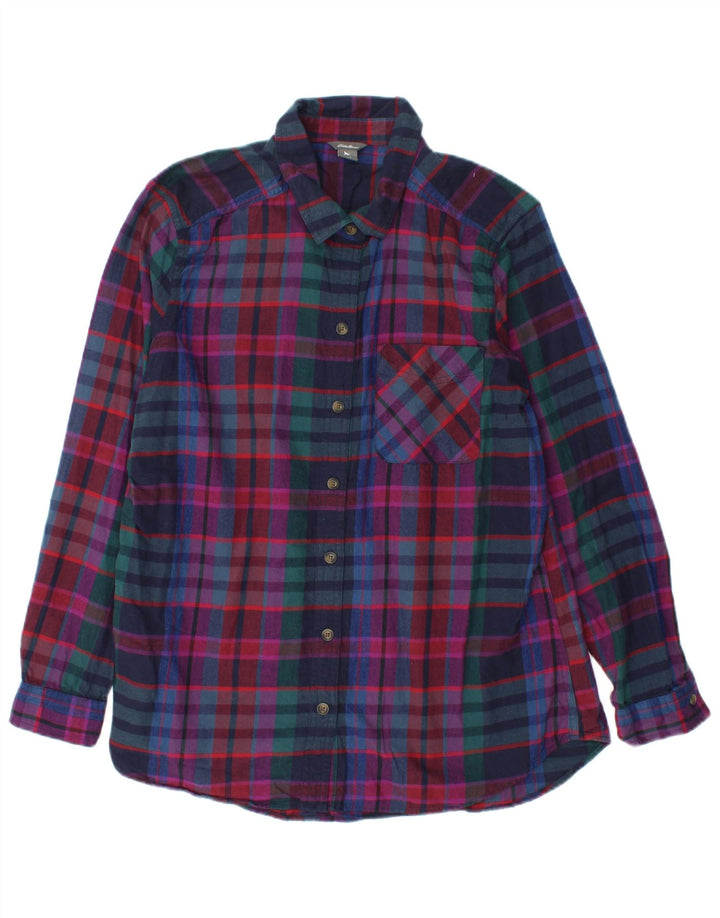 EDDIE BAUER Chemise en flanelle pour femme UK 16 Grand coton à carreaux multicolores