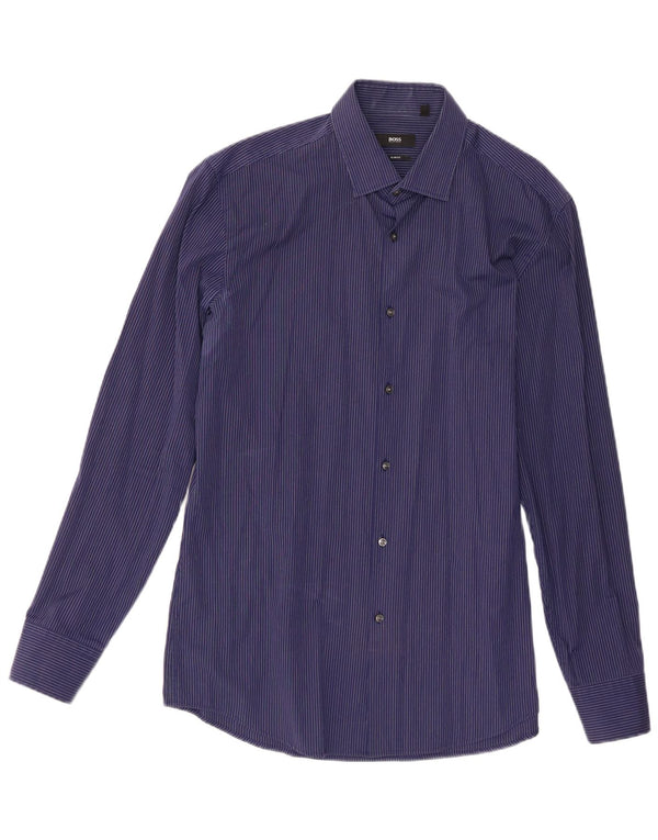 Hugo Boss Chemise slim fit pour homme Taille 41 16 Grand coton à fines rayures bleues