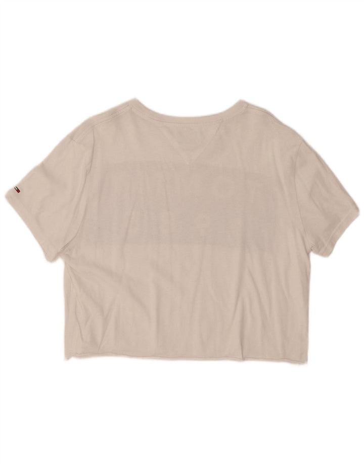 TOMMY HILFIGER T-shirt court graphique pour femme UK 16 Large Blanc