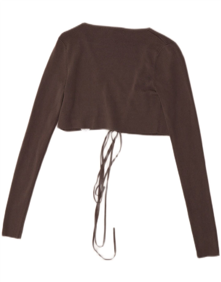 Zara Femme Crop Cardigan Top UK 8 Small Gris Viscose