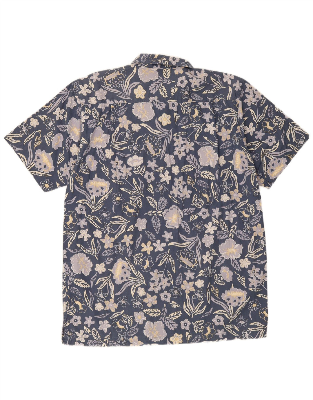VINTAGE Mens Short Sleeve Shirt Medium Navy Blue Floral Cotton