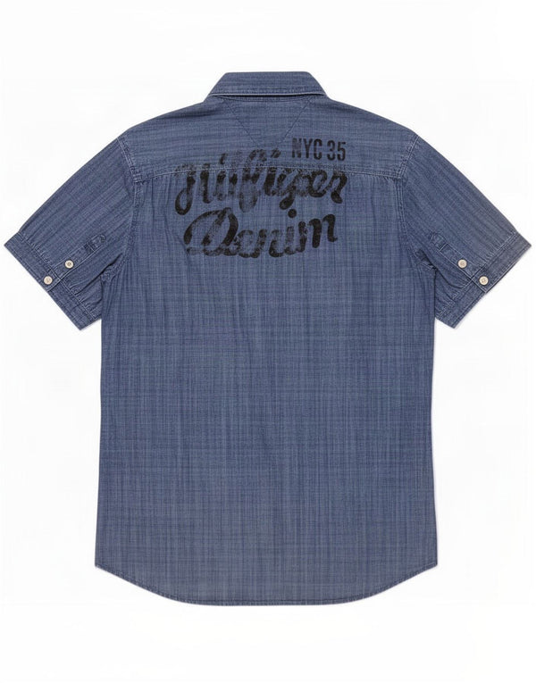 Tommy Hilfiger Chemise graphique à manches courtes pour homme en coton à petits carreaux bleus