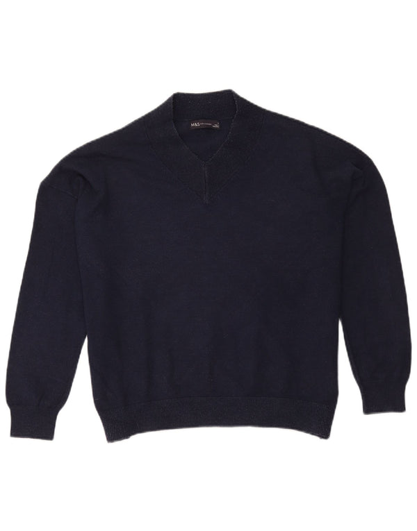 Marks & Spencer Pull surdimensionné à col en V pour femme Bleu marine moyen