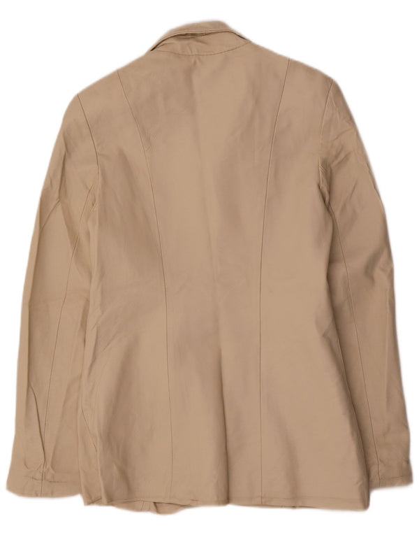 vintage Femme 4 Boutons Veste Blazer En Cuir UK 10 Petit Cuir Beige