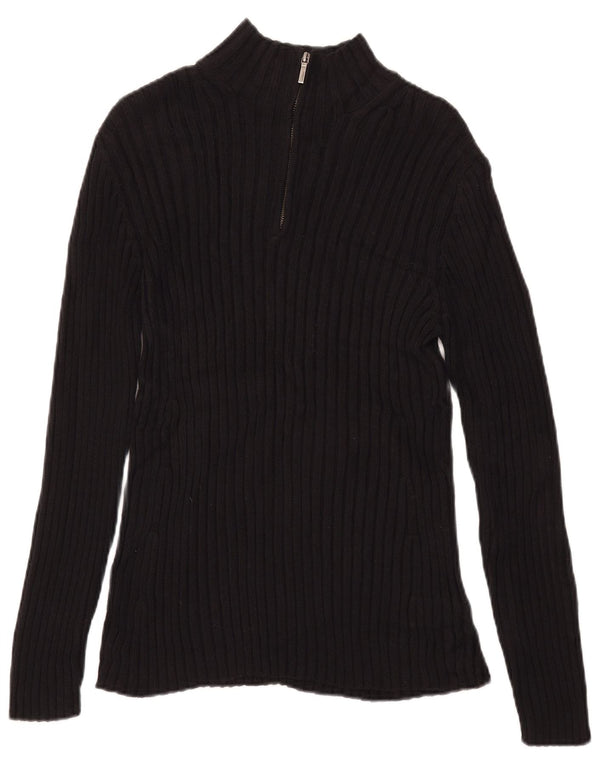 Ralph Lauren Pull à col zippé pour femme UK 12 Coton noir moyen