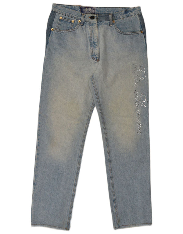 Blumarine Femme Graphique Taille Haute Jeans IT 46 Large W32 L29 Bleu Coton
