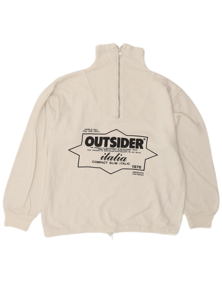 Outsider Sweat-Shirt Graphique à Col Zippé Homme Blanc Moyen Coton