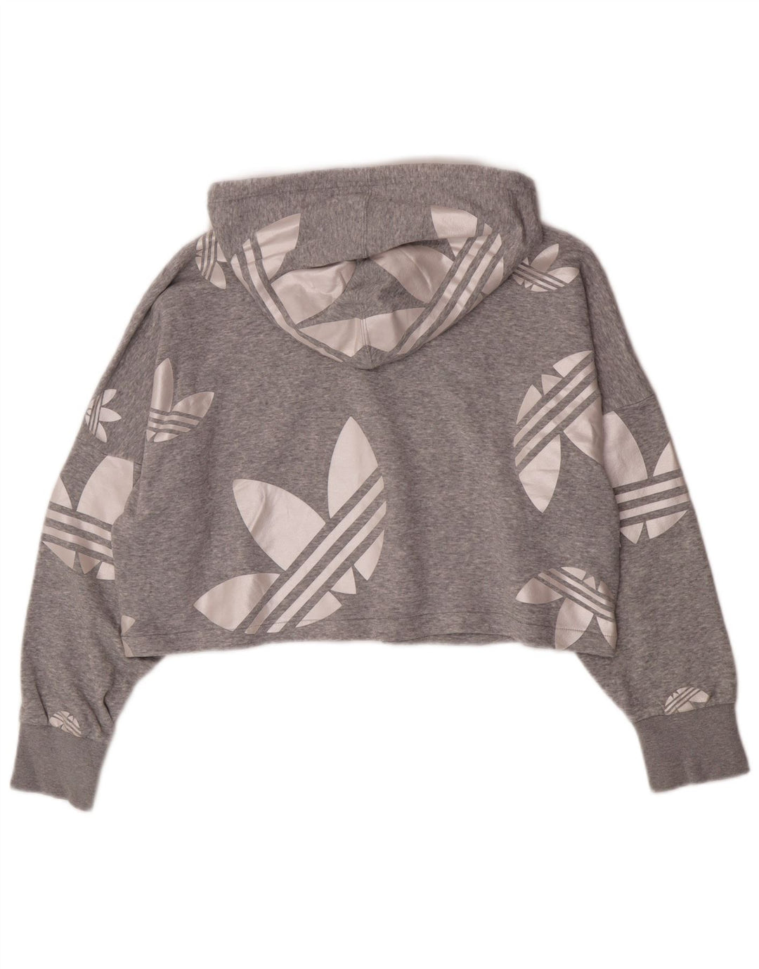 Adidas Pull à capuche surdimensionné Crop Graphic pour femme UK 12 Gris moyen Coton