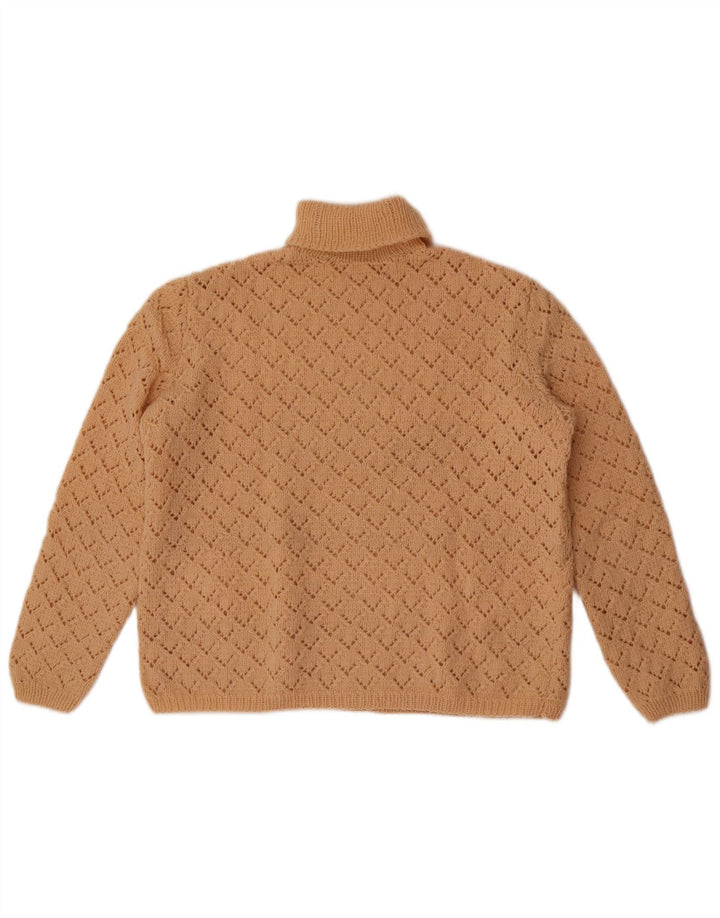 vintage Femme Roll Neck Jumper Pull UK 14 Beige Moyen