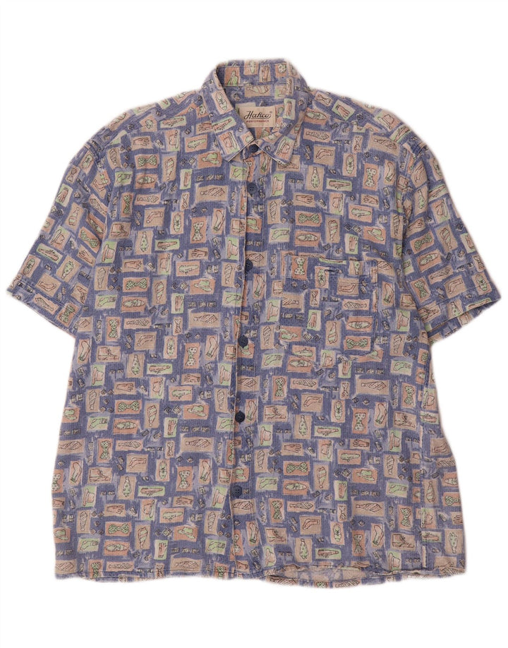 HATICO Chemise à Manches Courtes Homme Grand Bleu Géométrique