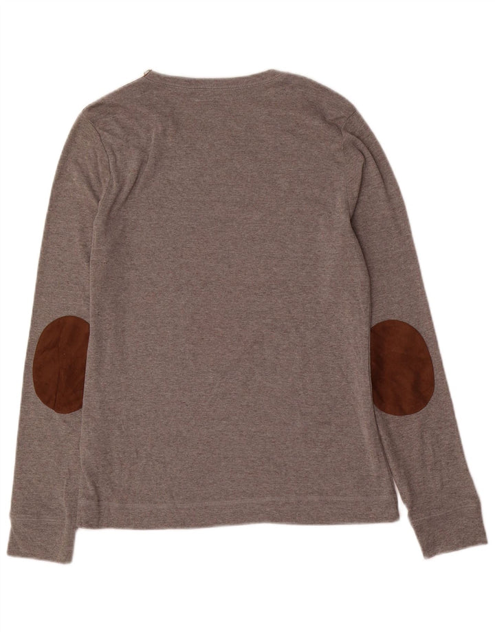 RALPH LAUREN Haut Femme Manches Longues UK 14 Grand Coton Gris