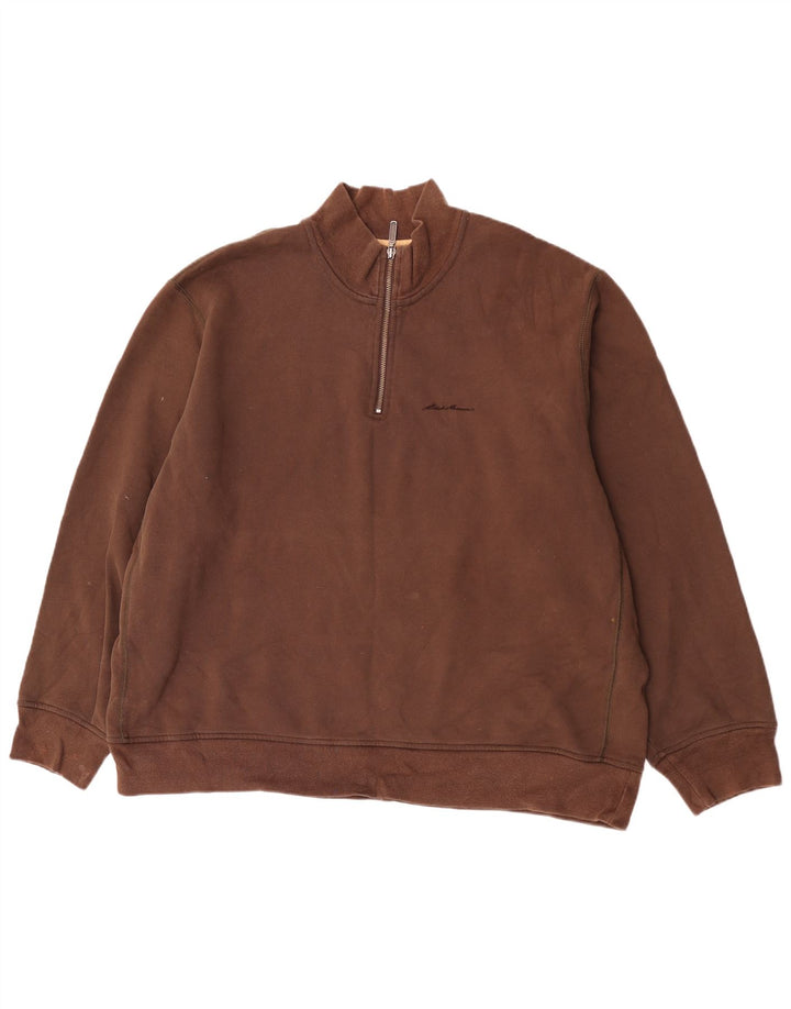 Eddie Bauer Sweat-shirt à col zippé pour homme en coton marron 2XL
