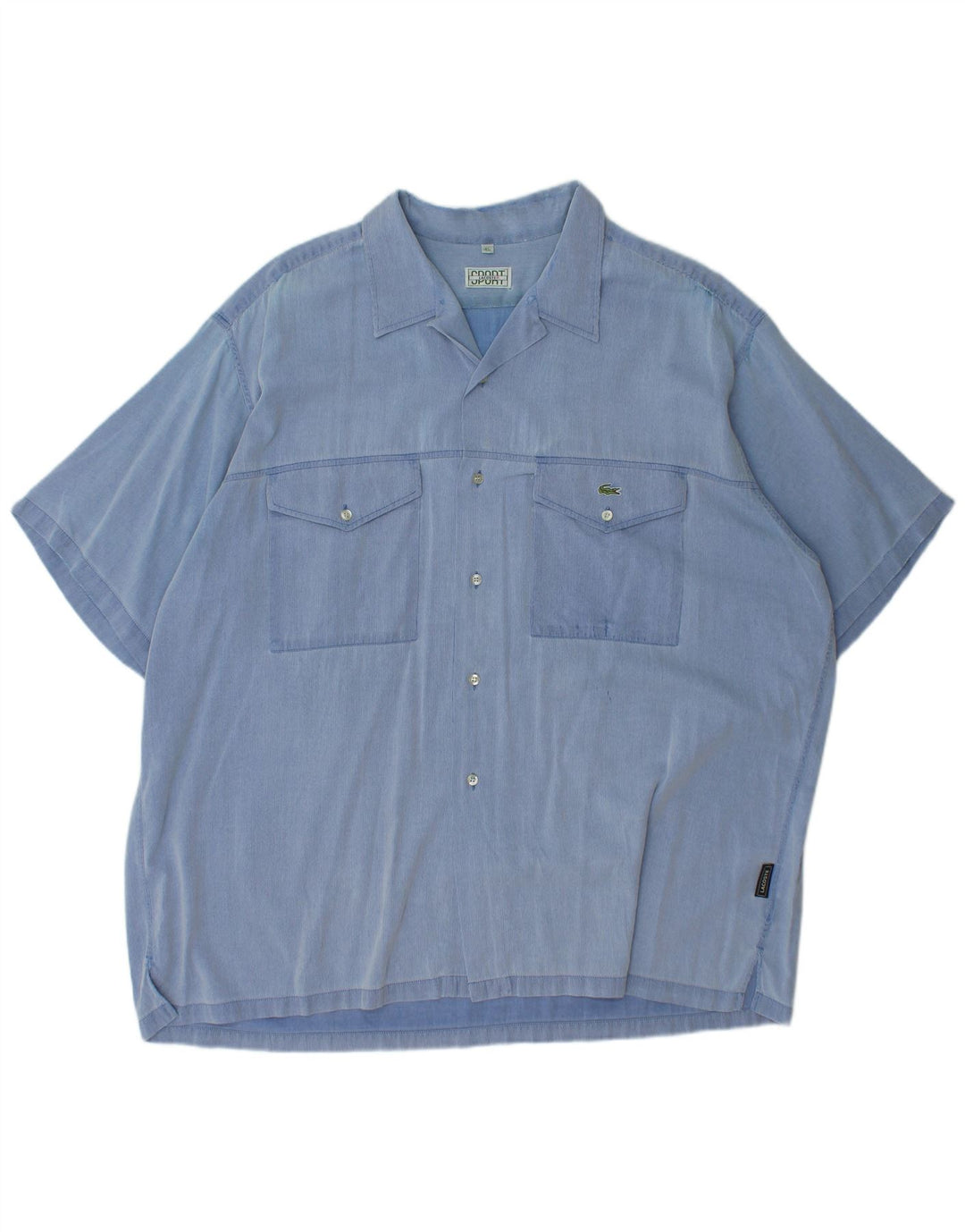 LACOSTE Chemise à manches courtes pour hommes Taille 45 XL Coton à fines rayures bleues