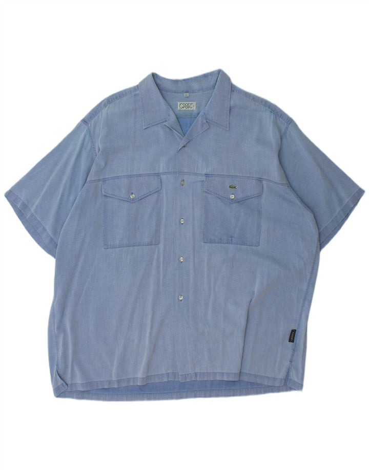 LACOSTE Chemise à manches courtes pour hommes Taille 45 XL Coton à fines rayures bleues