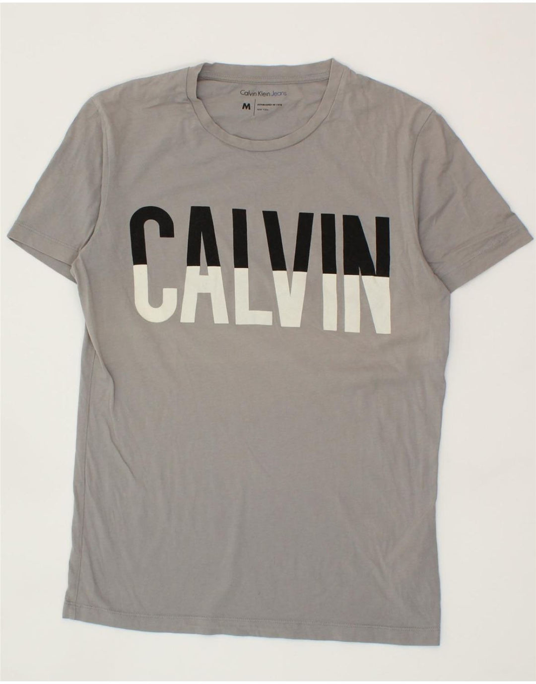 CALVIN KLEIN JEANS Mens Graphic T-Shirt Top Medium Grey Cotton Vintage Calvin Klein Jeans and Second-Hand Calvin Klein Jeans from Messina Hembry 