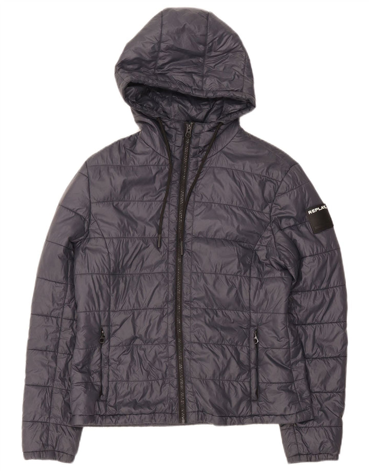 Replay Veste matelassée à capuche pour femme UK 14 Large Bleu marine