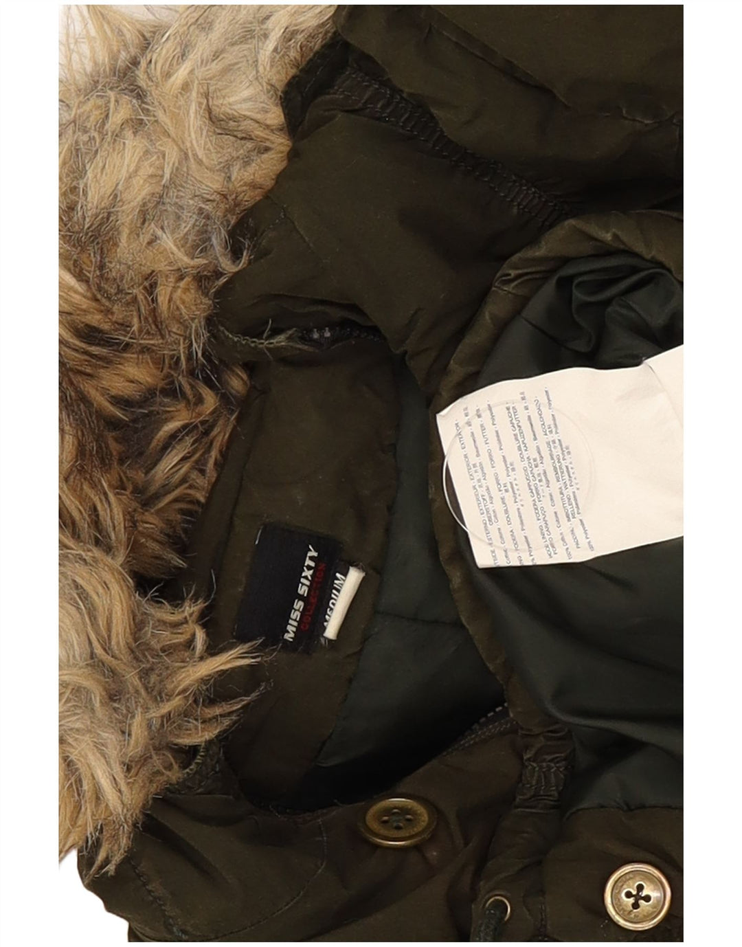 Miss Sixty Parka à capuche pour femme UK 12 en coton kaki moyen