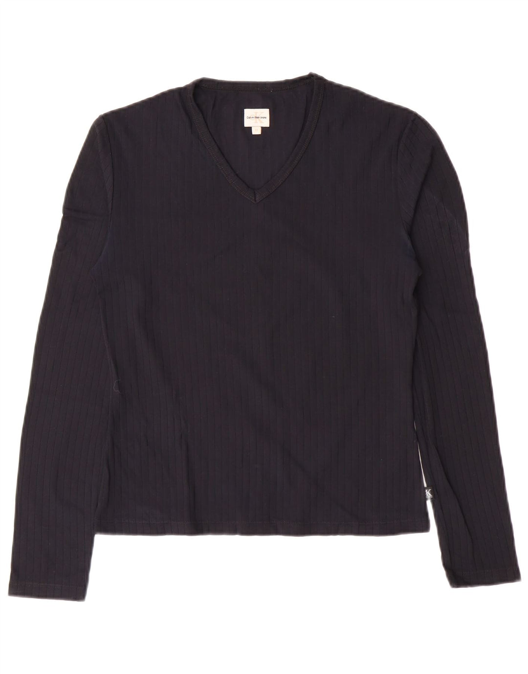 CALVIN KLEIN JEANS Haut Femme Manches Longues UK 12 Bleu Marine Moyen Polyamide