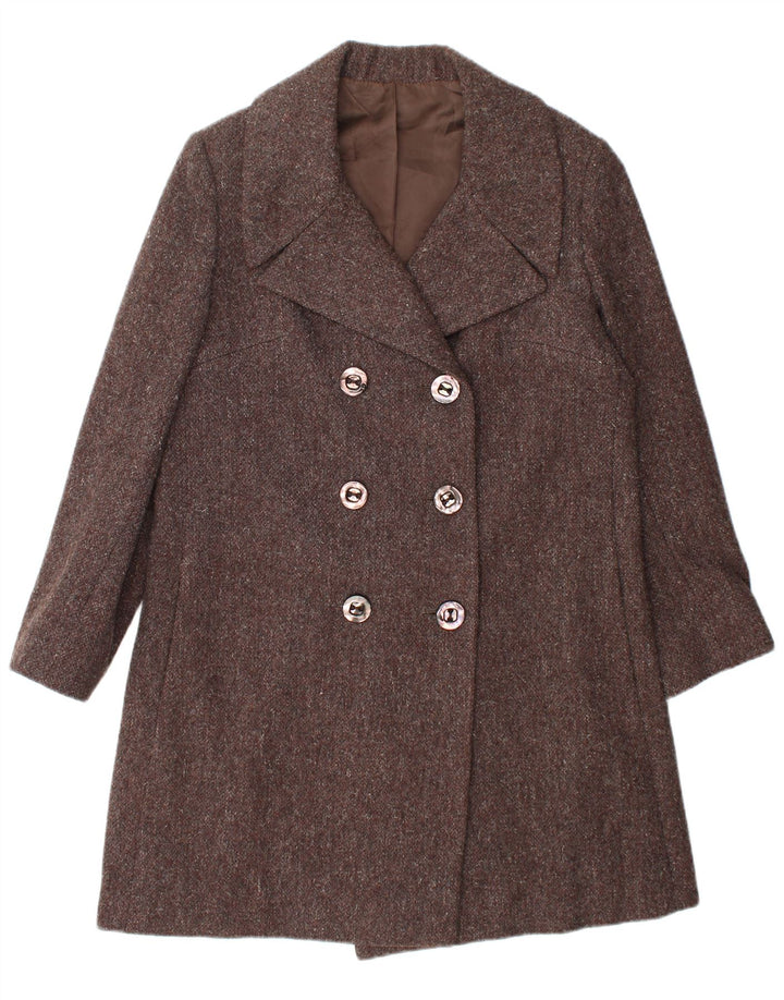 vintage Femme Double Breasted Coat UK 14 Moyen Brun Moucheté