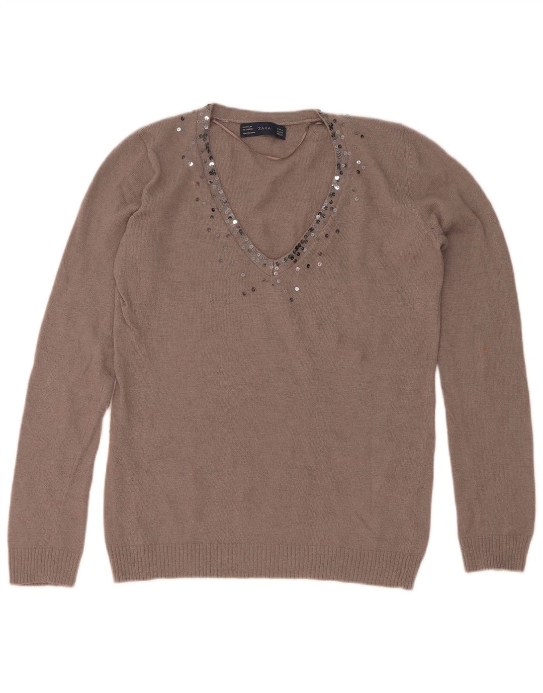 Zara Pull col V pour femme UK 14 Marron moyen