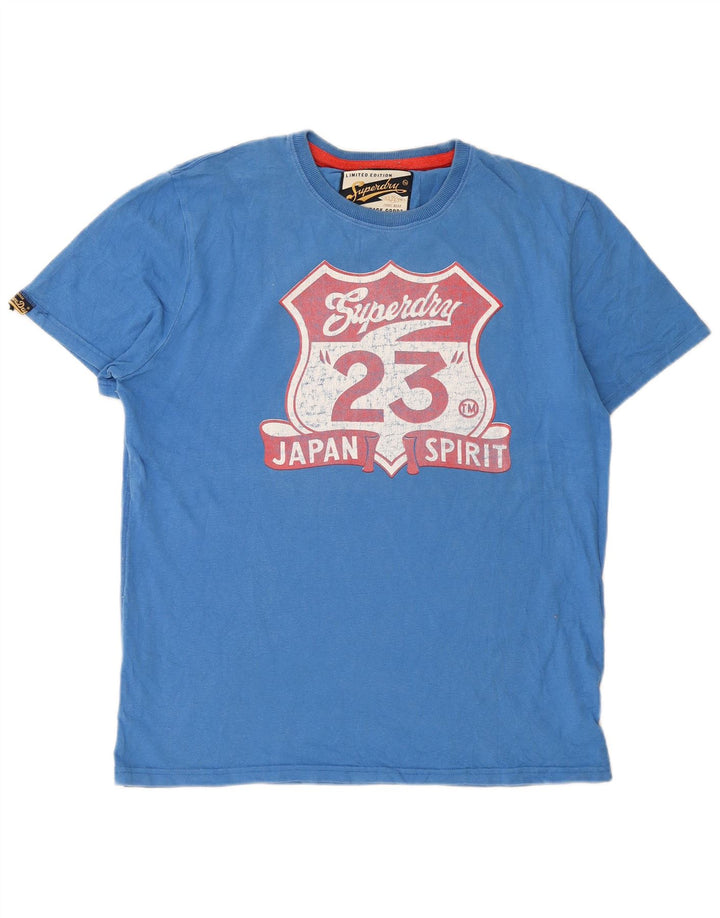 Superdry T-Shirt Graphique Homme Top 2XL Bleu Coton