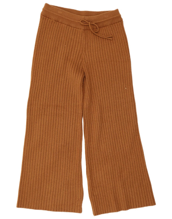 Zara Pantalon de survêtement en tricot à jambe large pour femme UK 16 Large Acrylique Marron