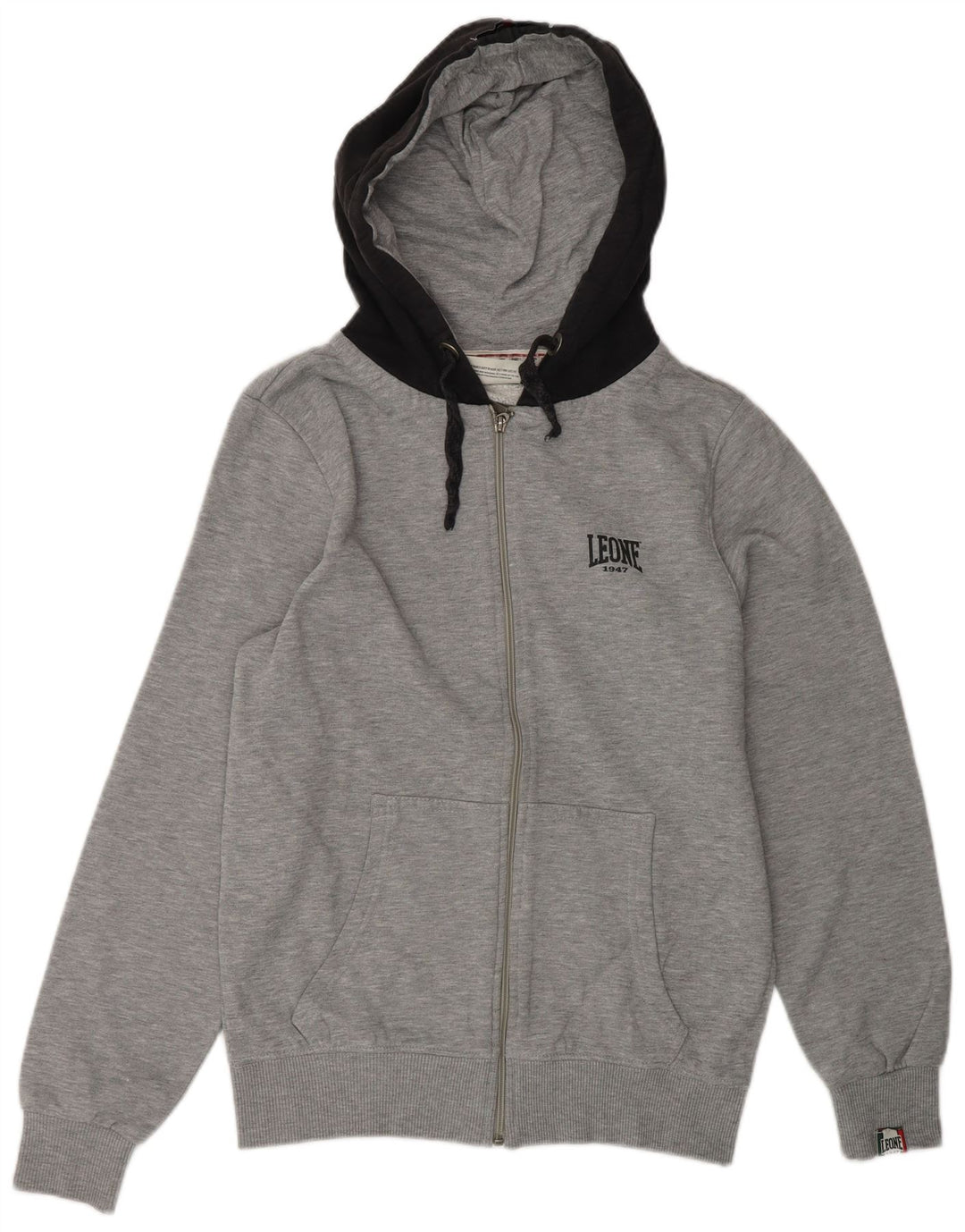 LEONE Pull à capuche zippé pour homme en coton color block gris moyen