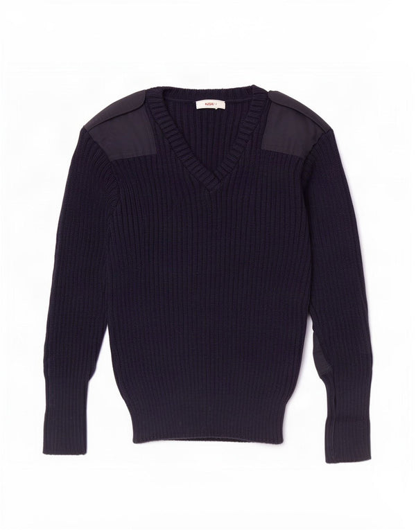 vintage Mens Militaire Col V Pull Pull XS Bleu Marine