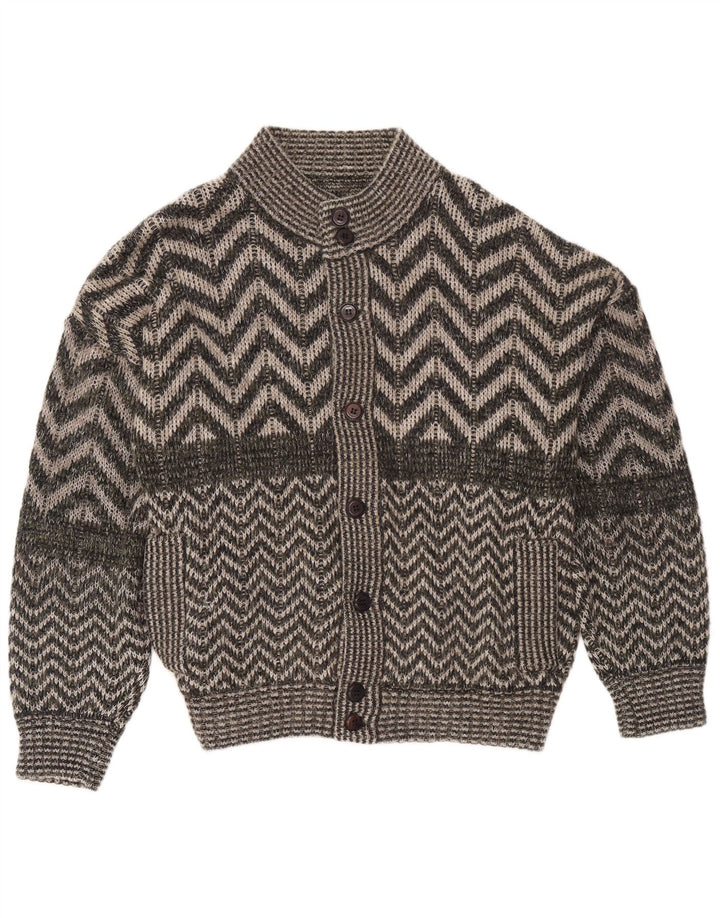 vintage Homme Cardigan Pull XL Gris Chevron