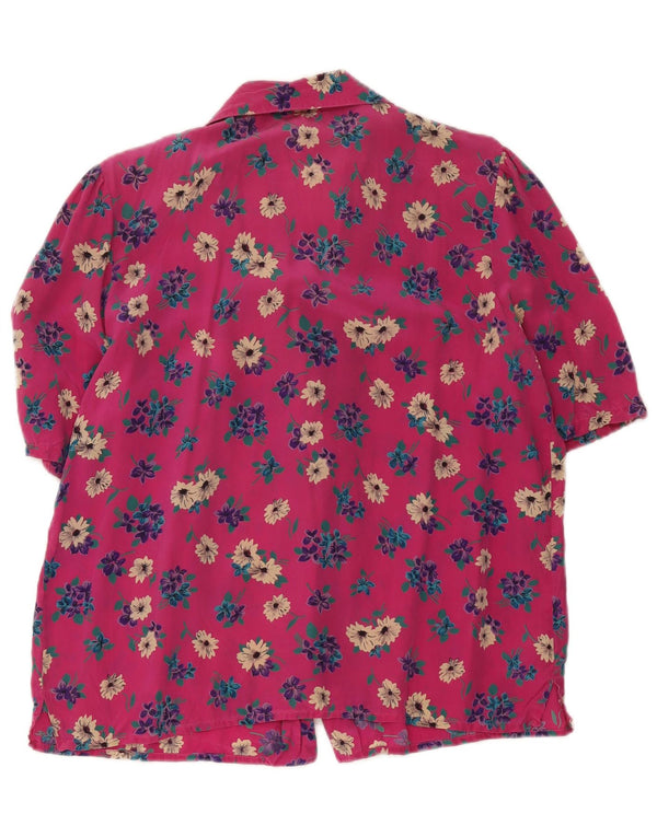vintage Femmes Chemise à manches courtes Blouse UK 18 XL Rose Floral