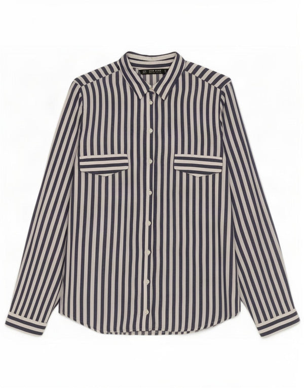 Zara Womens Shirt UK 6 XS Navy Blue Striped Viscose
