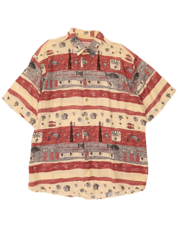 CASA MODA Chemise graphique à manches courtes pour homme Taille 44 XL Beige Rayé