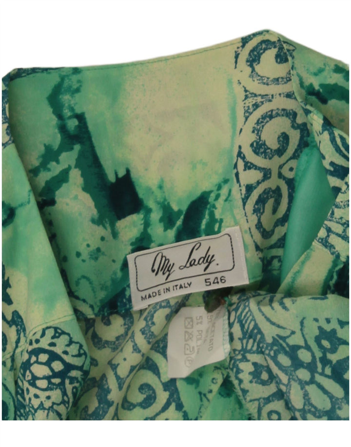 vintage Femme Chemise À Manches Courtes Blouse UK 14 Patchwork Vert Moyen